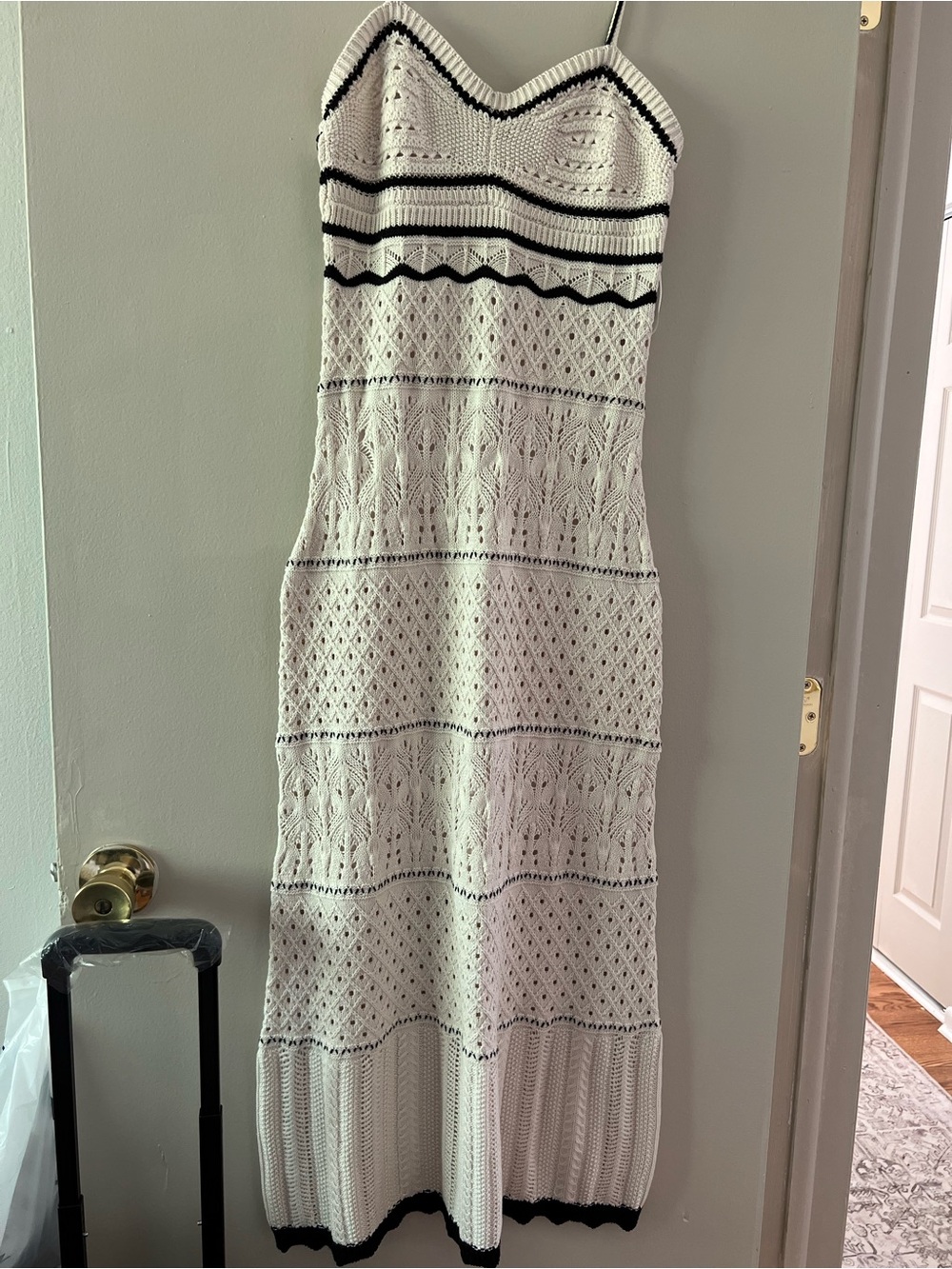 Olive & Oak White Crochet Maxi Dress with Black Trim - Picture 2 of 3